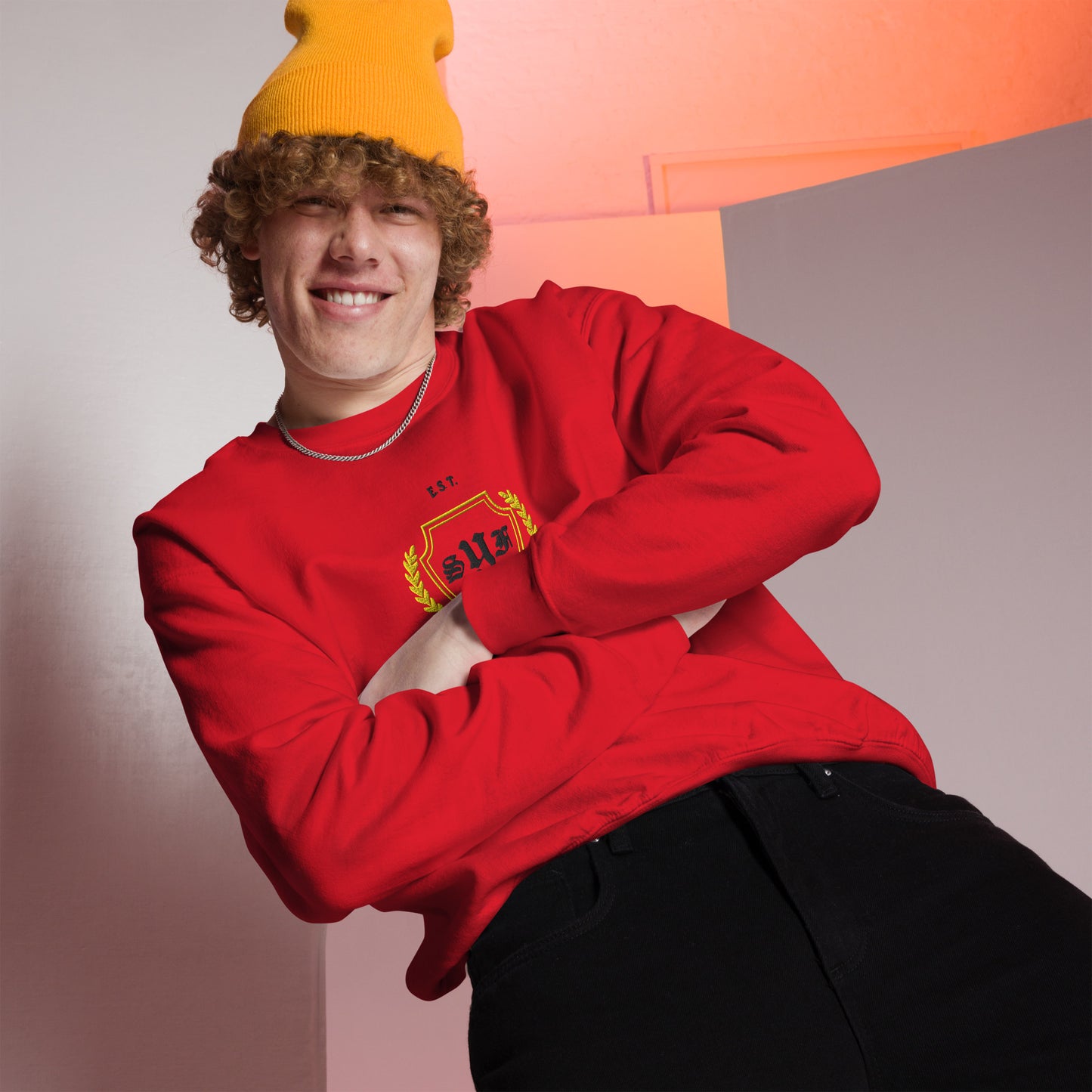 O. E. Varsity Relaxed Fit Crewneck (Red & Black)