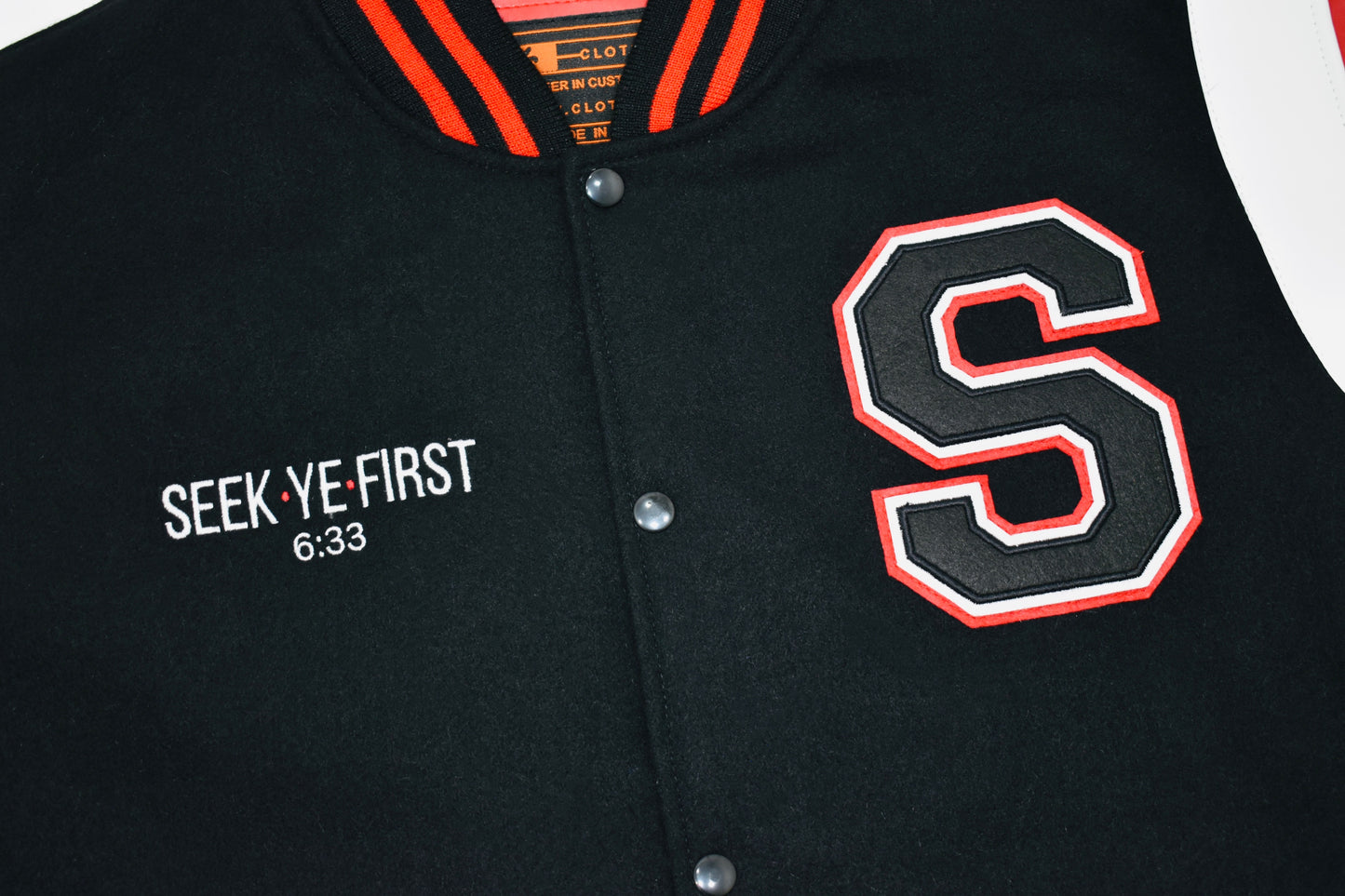 Black and Red Letterman Jacket