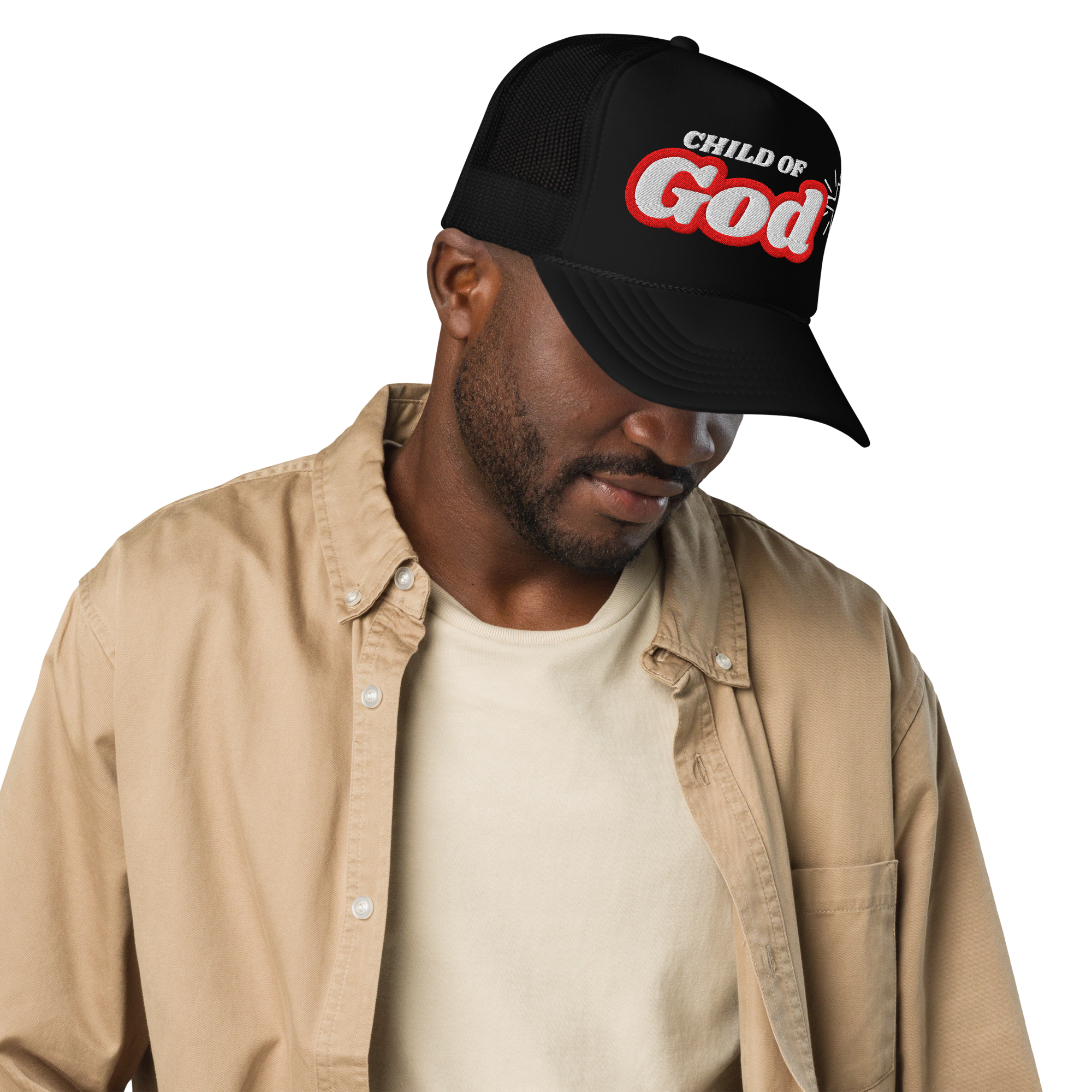 Child of God - Trucker Hat - Black/Black/Red