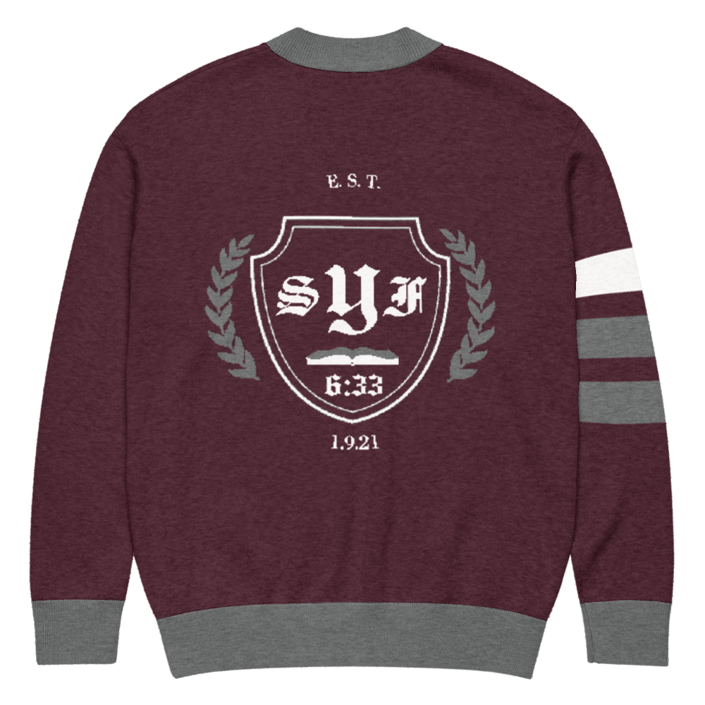 Old English Knitted Cardigan - Maroon and Grey