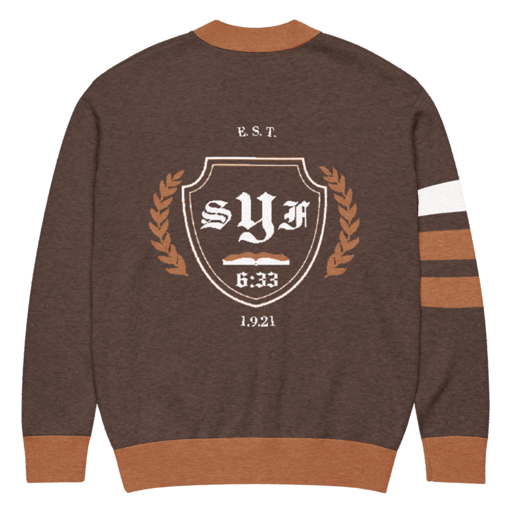 Old English Knitted Cardigan - Brown and Gold