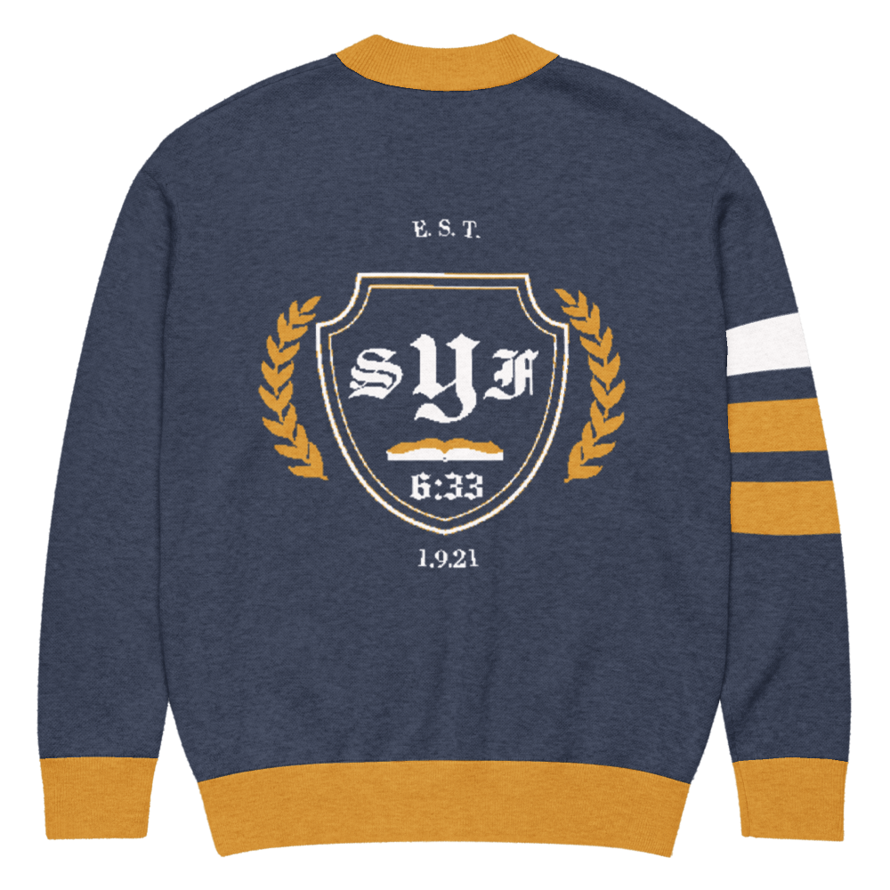 Old English Knitted Cardigan - Blue and Gold