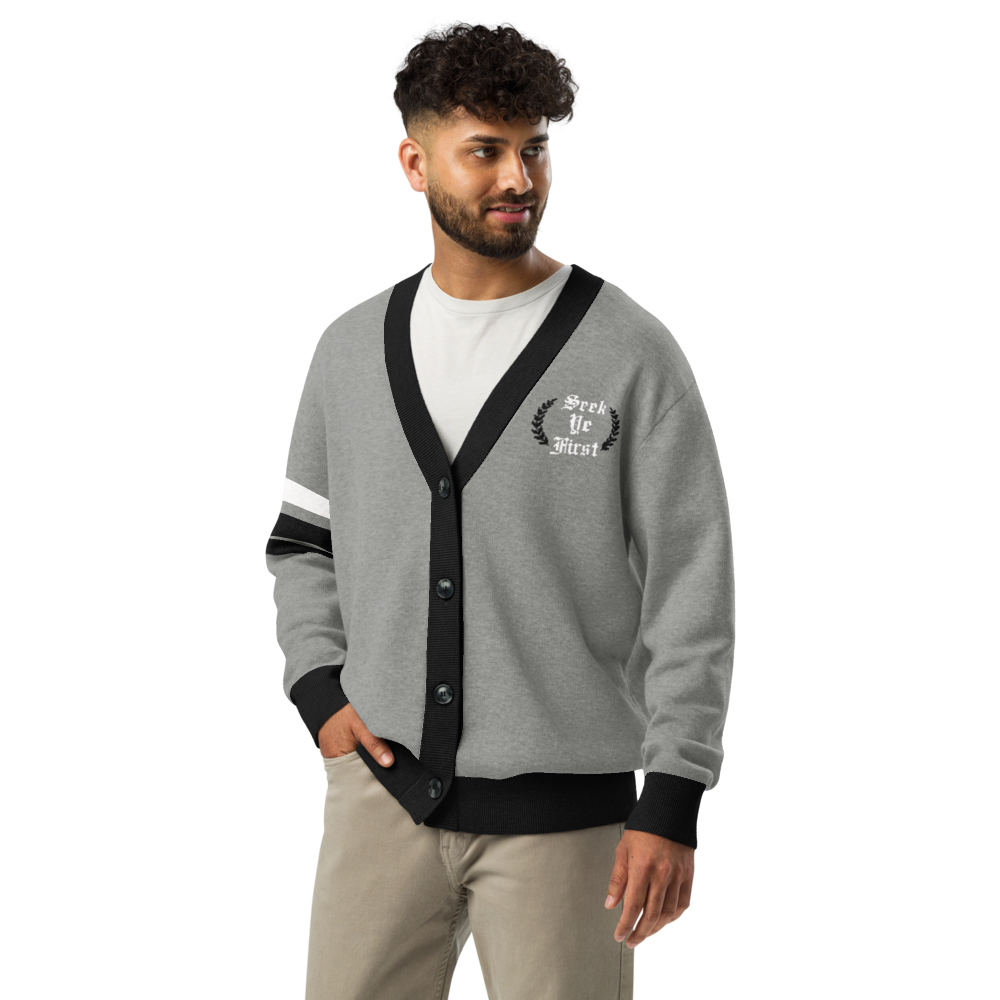 Old English Knitted Cardigan - Grey and Black