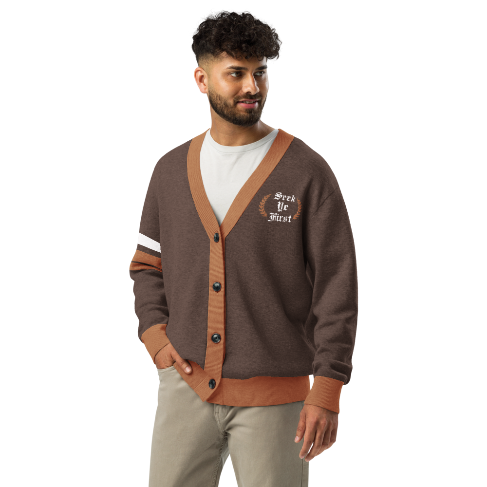 Old English Knitted Cardigan - Brown and Gold