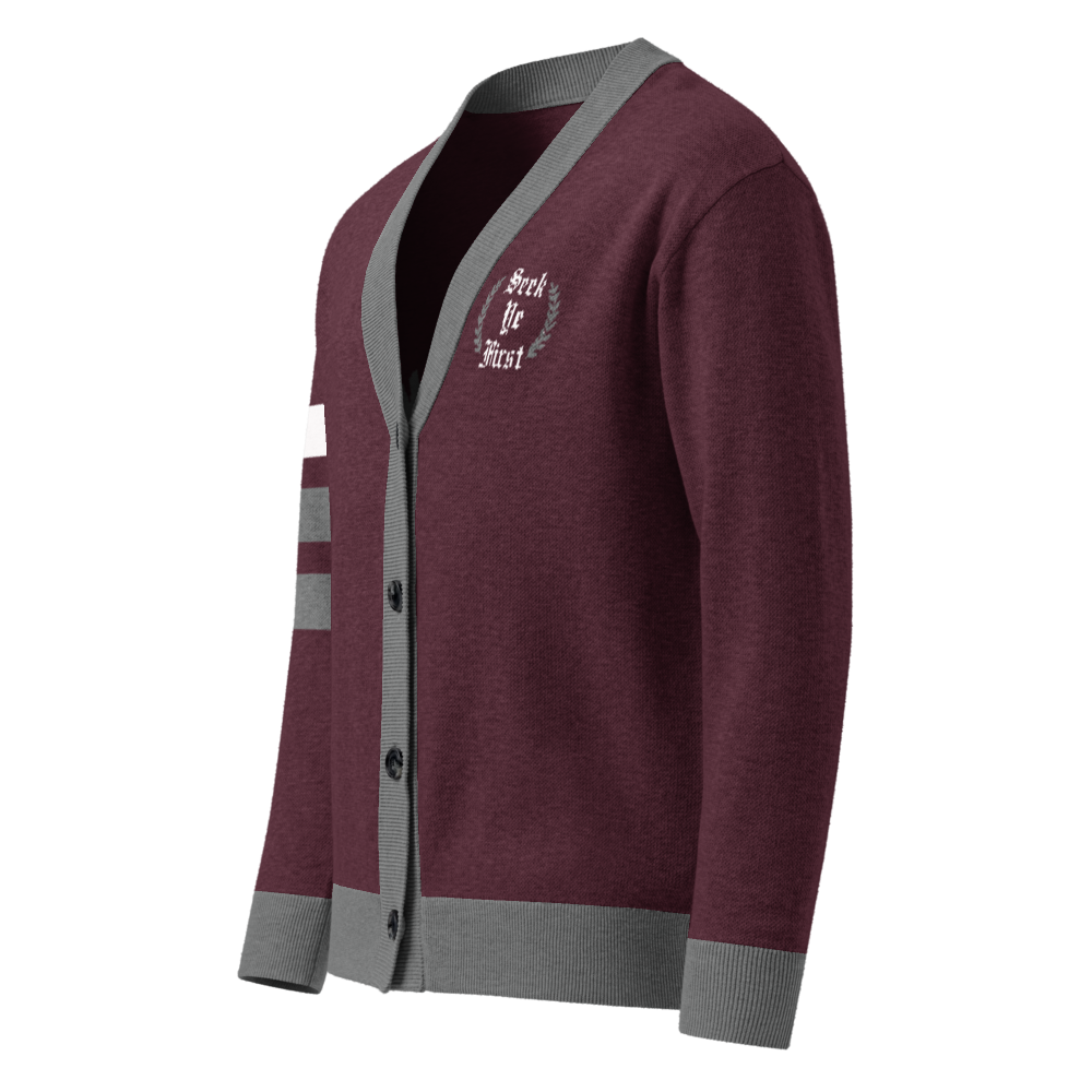 Old English Knitted Cardigan - Maroon and Grey