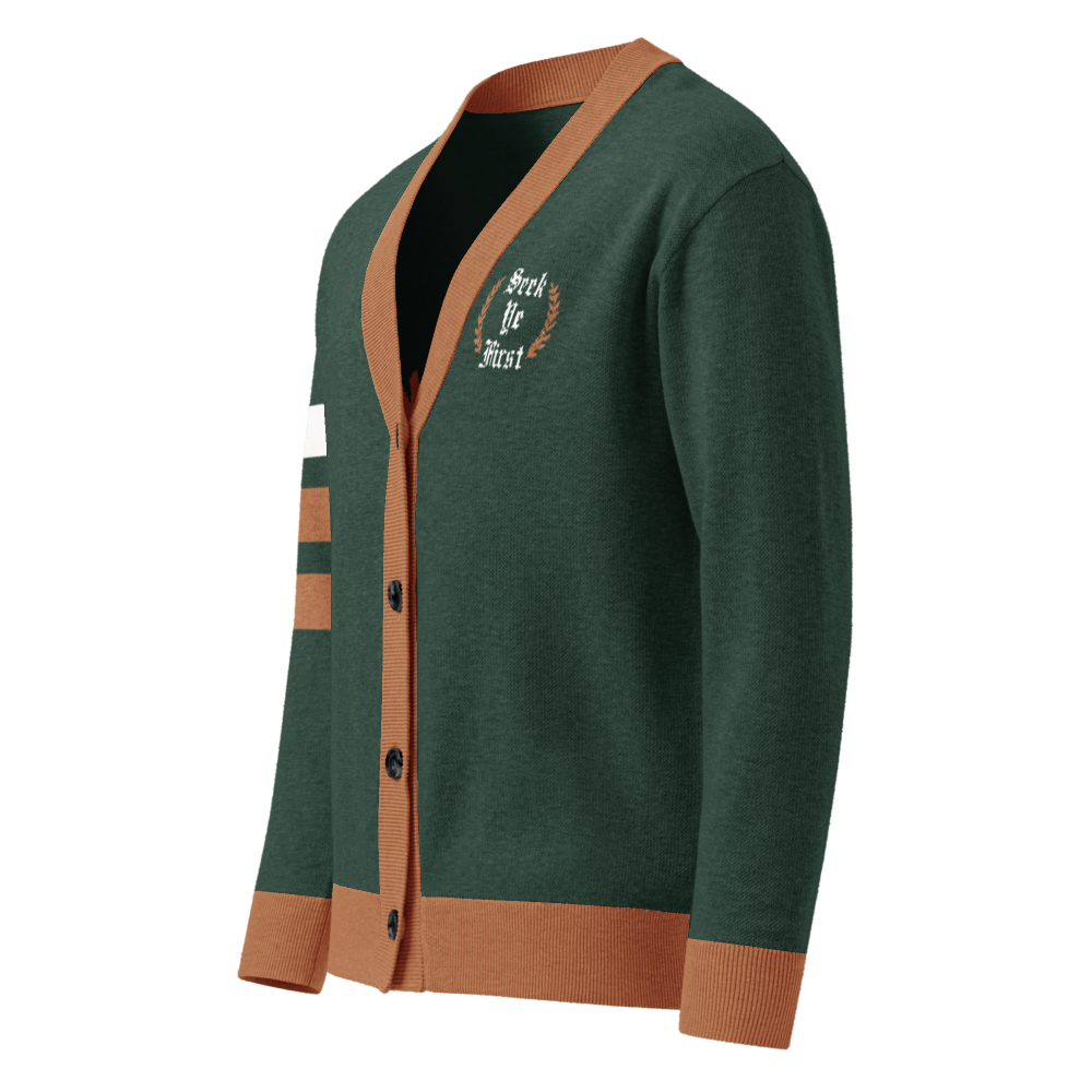 Old English Knitted Cardigan - Green and Gold