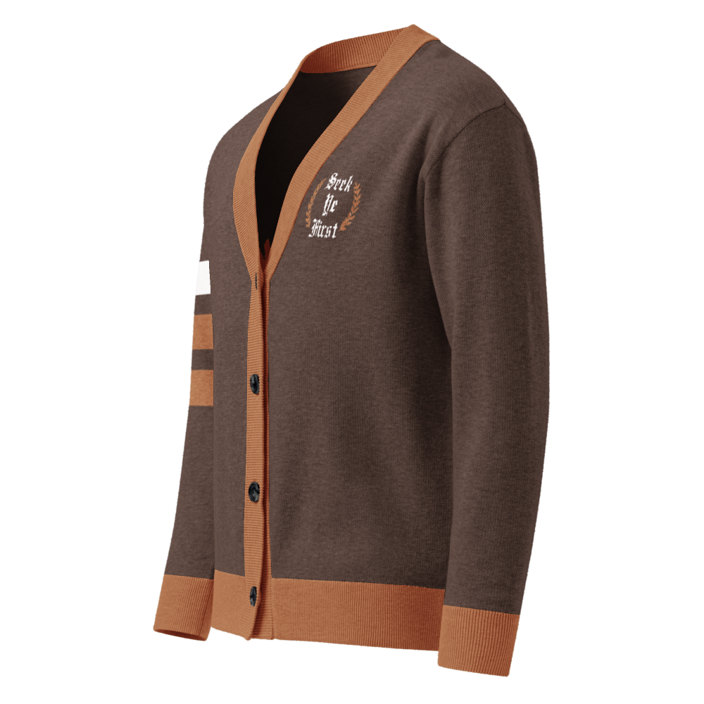 Old English Knitted Cardigan - Brown and Gold