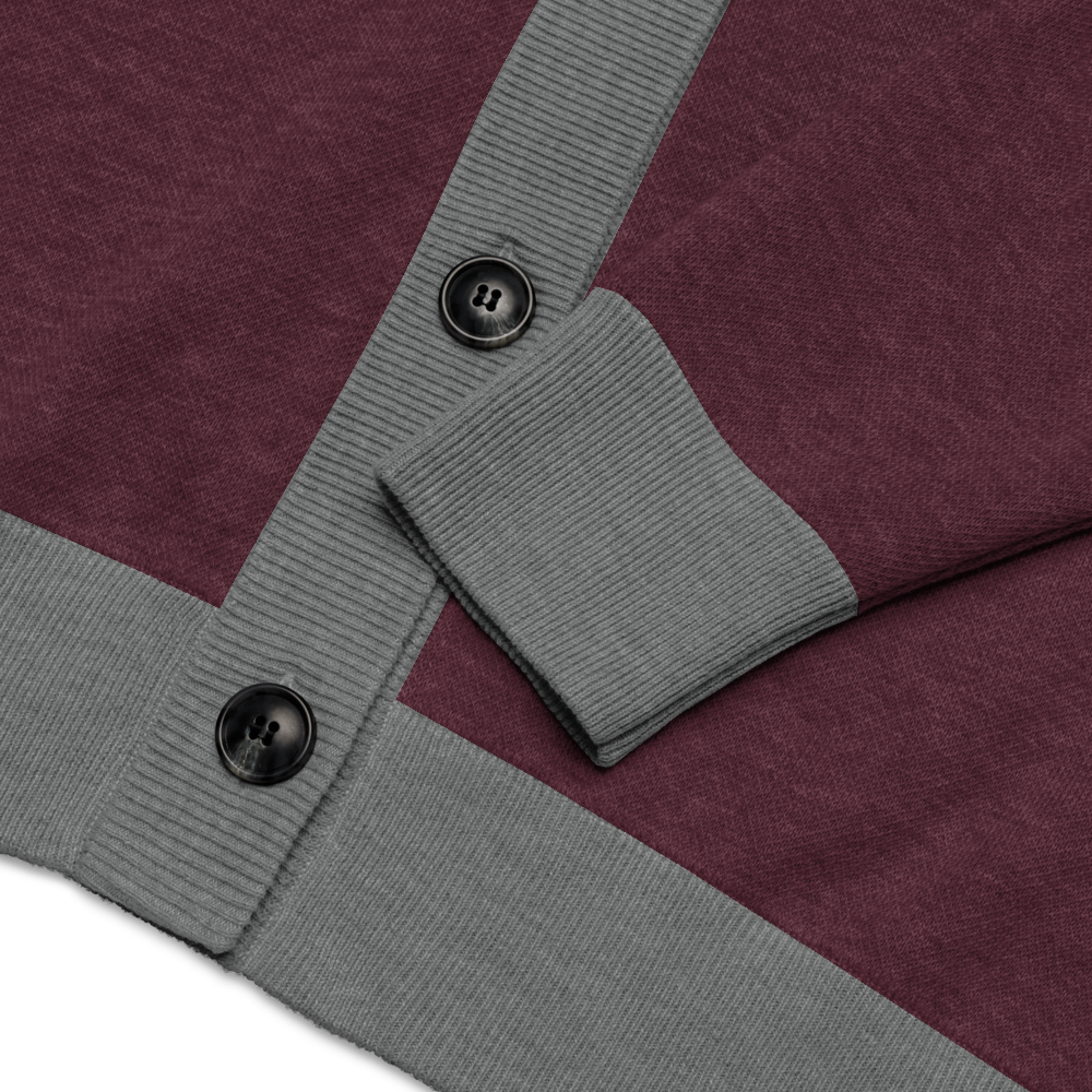 Old English Knitted Cardigan - Maroon and Grey