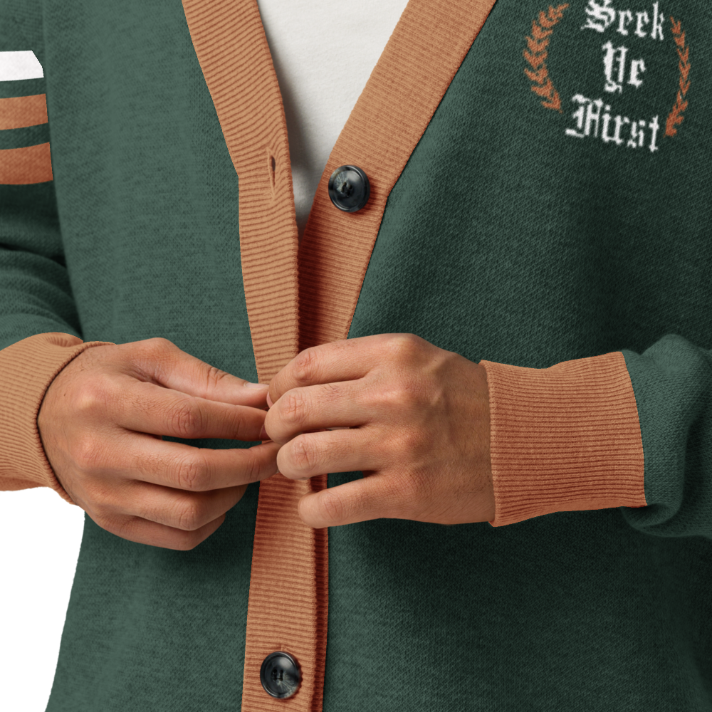 Old English Knitted Cardigan - Green and Gold