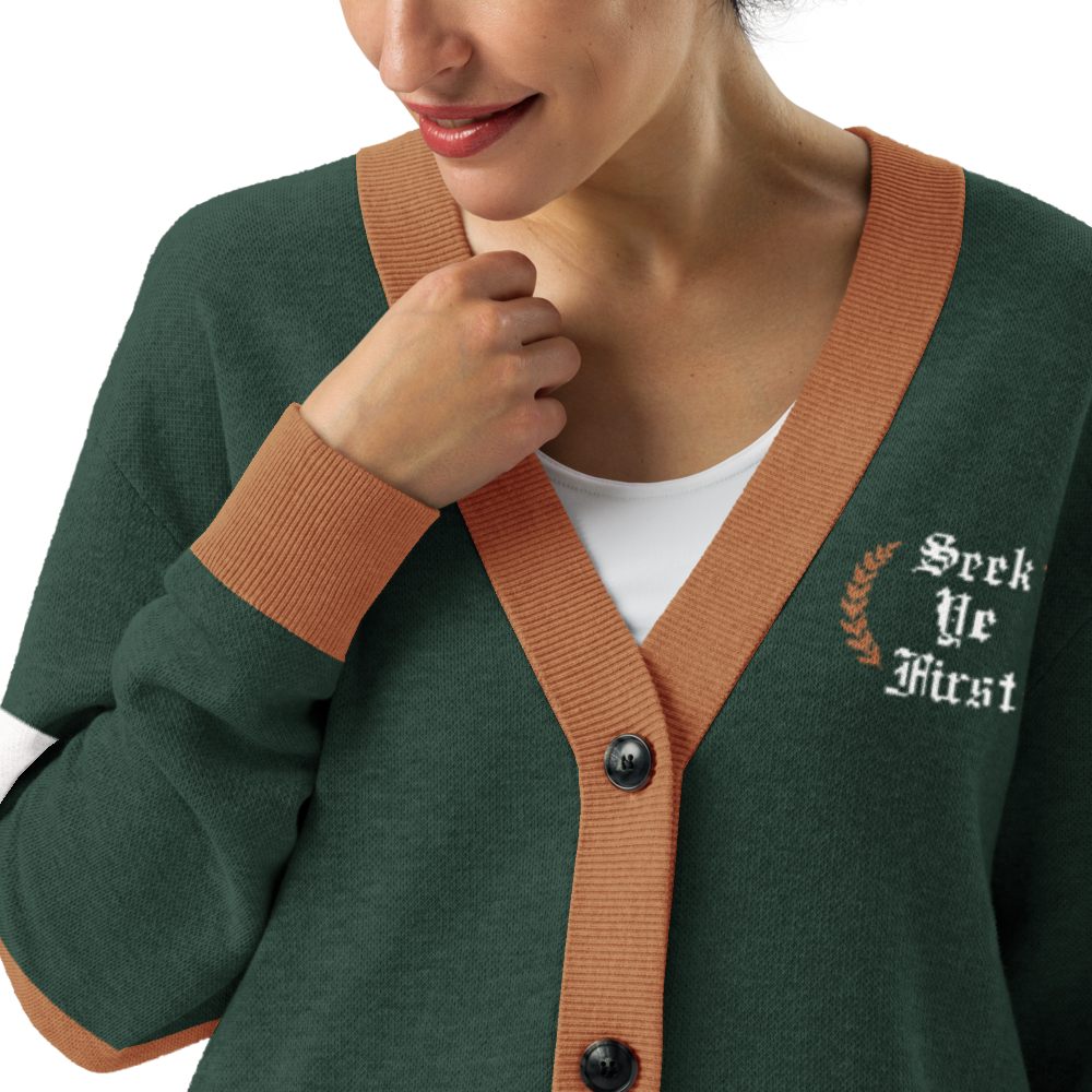 Old English Knitted Cardigan - Green and Gold