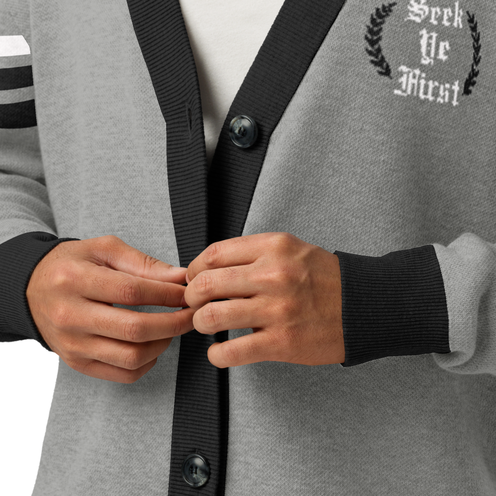 Old English Knitted Cardigan - Grey and Black