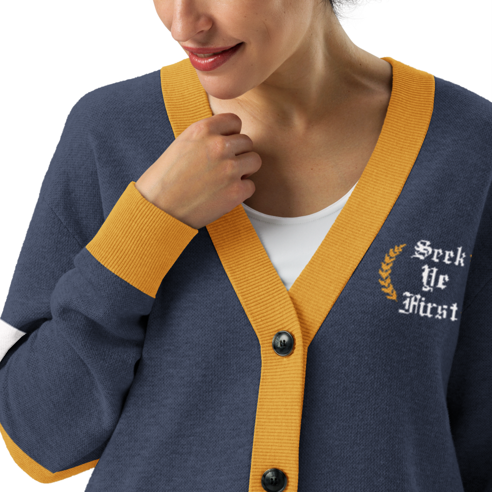 Old English Knitted Cardigan - Blue and Gold