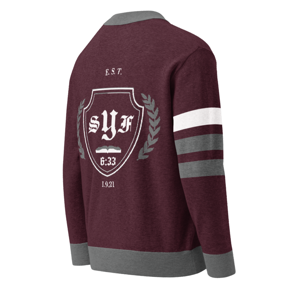 Old English Knitted Cardigan - Maroon and Grey