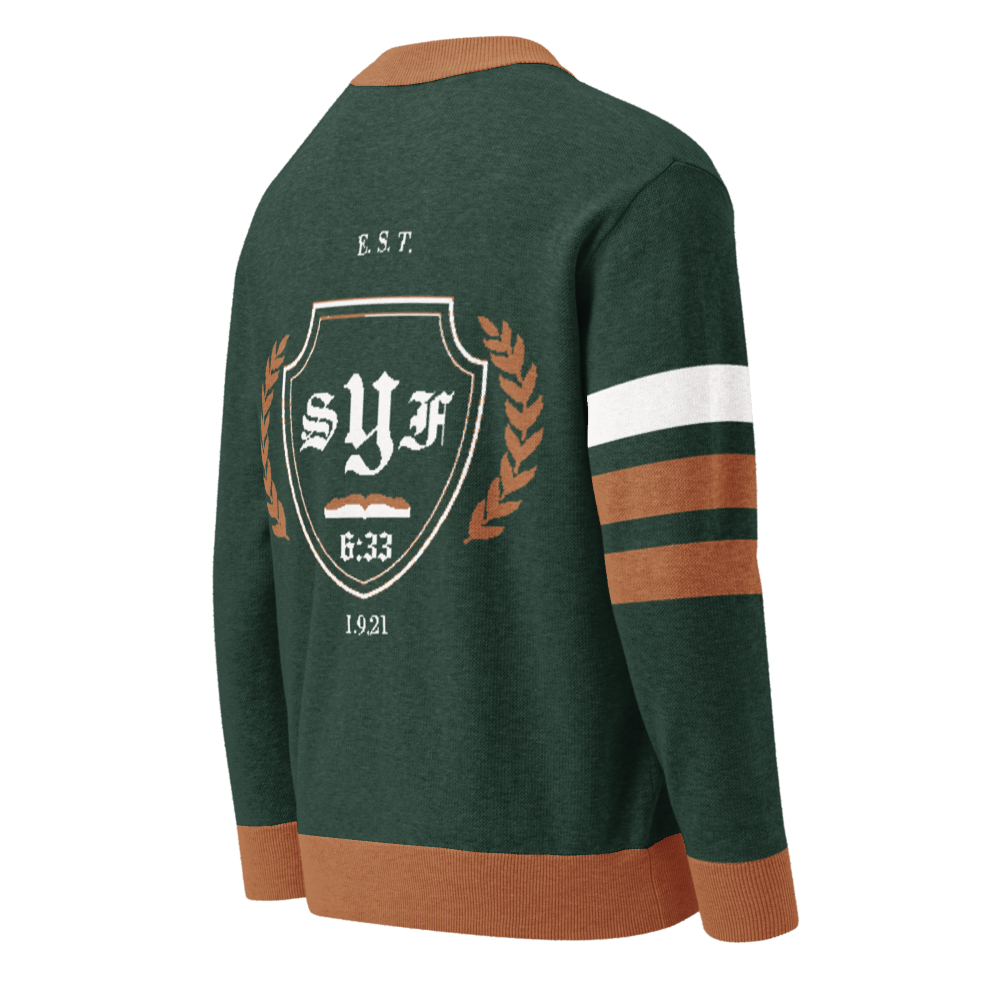 Old English Knitted Cardigan - Green and Gold