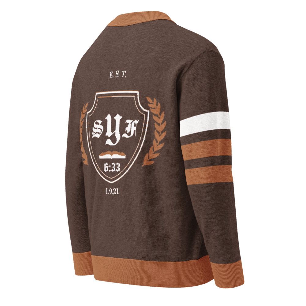 Old English Knitted Cardigan - Brown and Gold