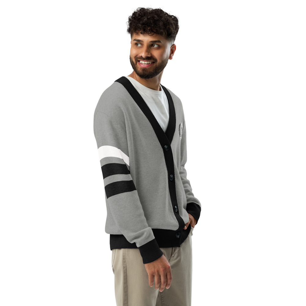 Old English Knitted Cardigan - Grey and Black