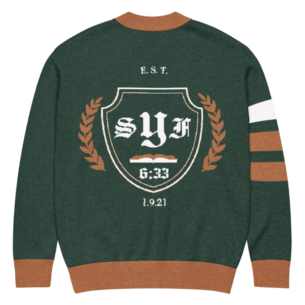 Old English Knitted Cardigan - Green and Gold